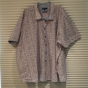 Short-Sleeve White Button-Down Shirt with Navy Micro Print